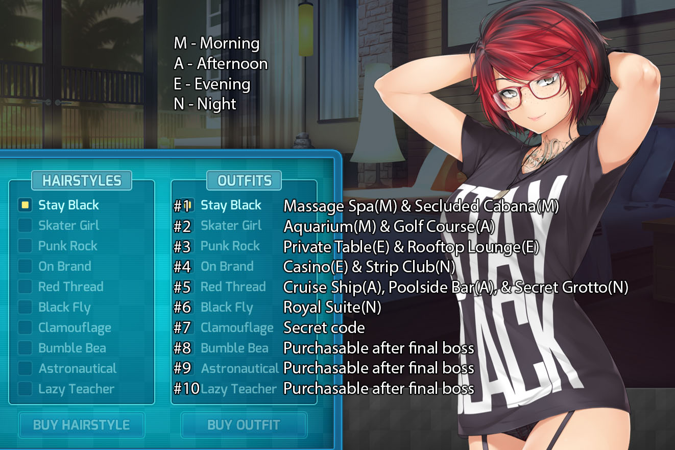 HuniePop 2: Double Date Outfit and Location Cheat Sheet - Outfits and Locations