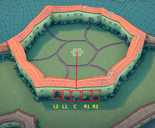 Townscaper Hexagram Wall in garden - Step 2: create medium circle path