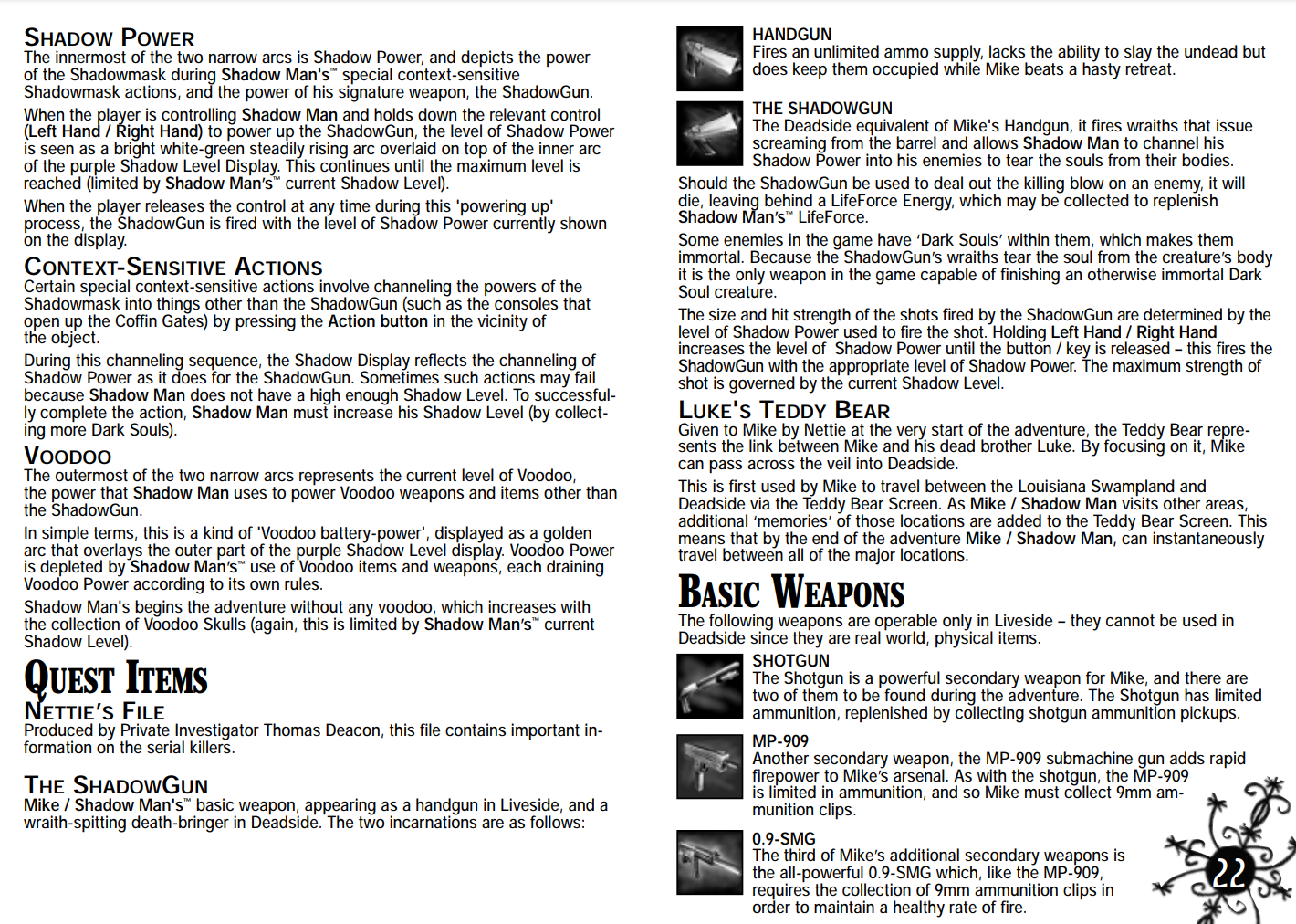 Shadow Man Remastered User's Manual: Classic. - Page Twenty One-Twenty Two: