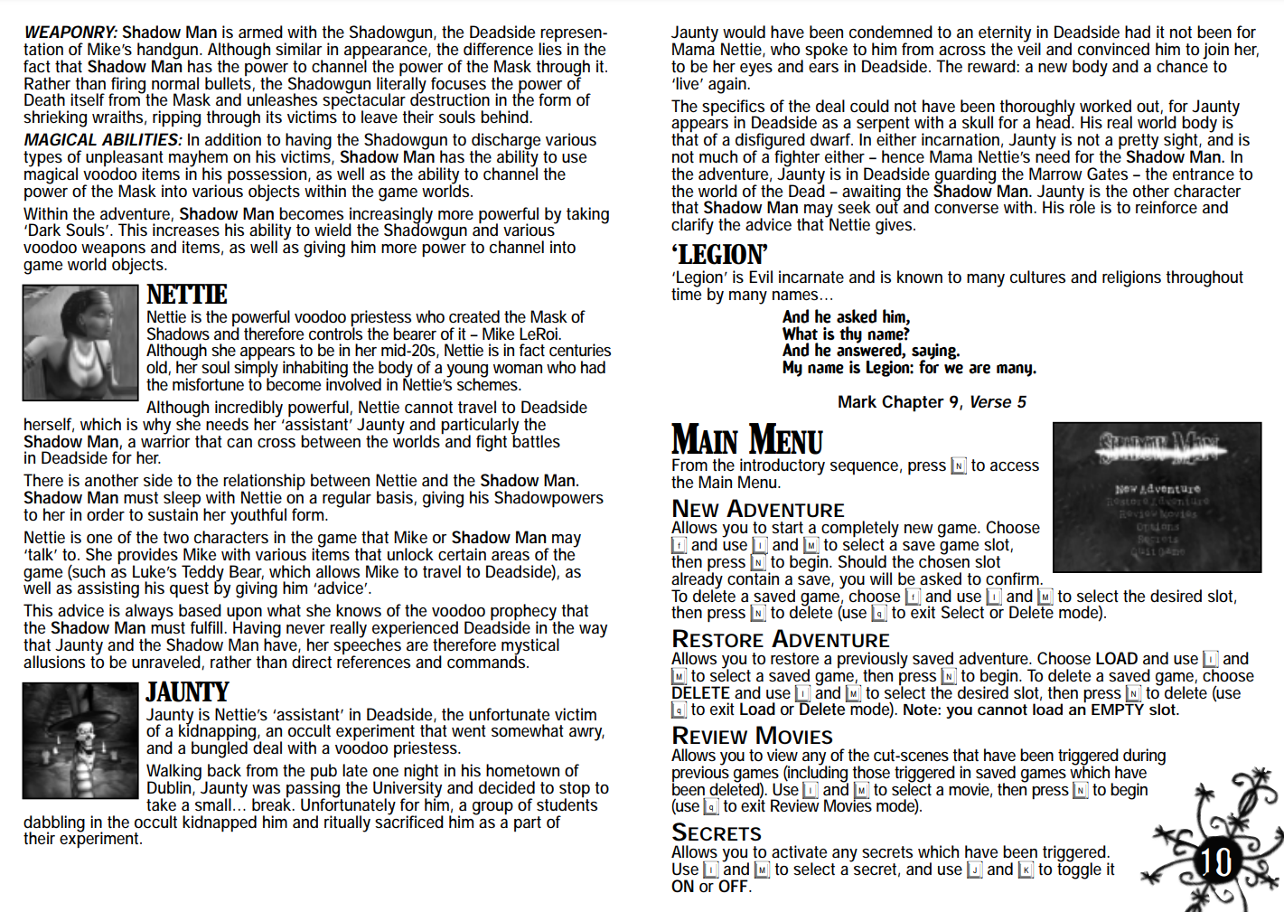 Shadow Man Remastered User's Manual: Classic. - Page Nine-Ten