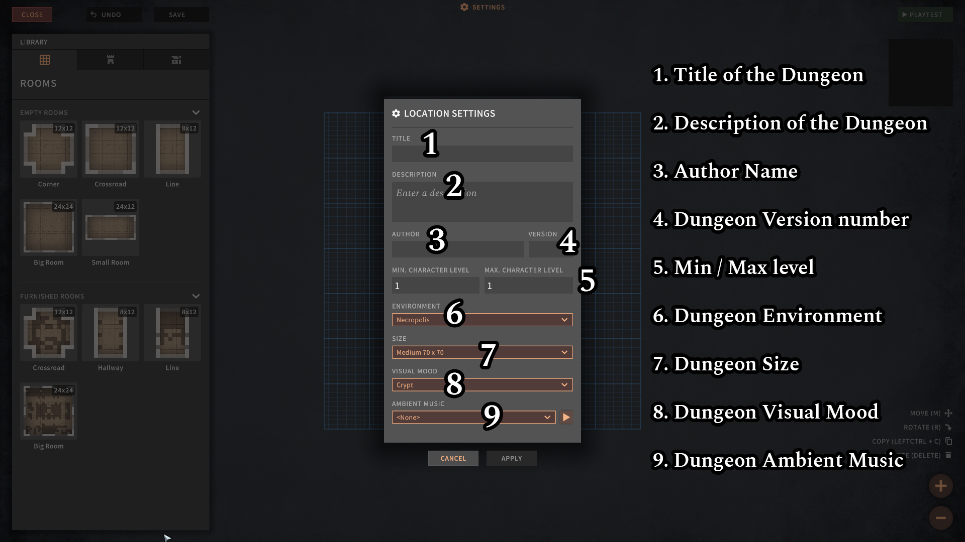 SOLASTA Crown of the Magister Dungeon Maker - User Manual (v1.0.15) - General Settings