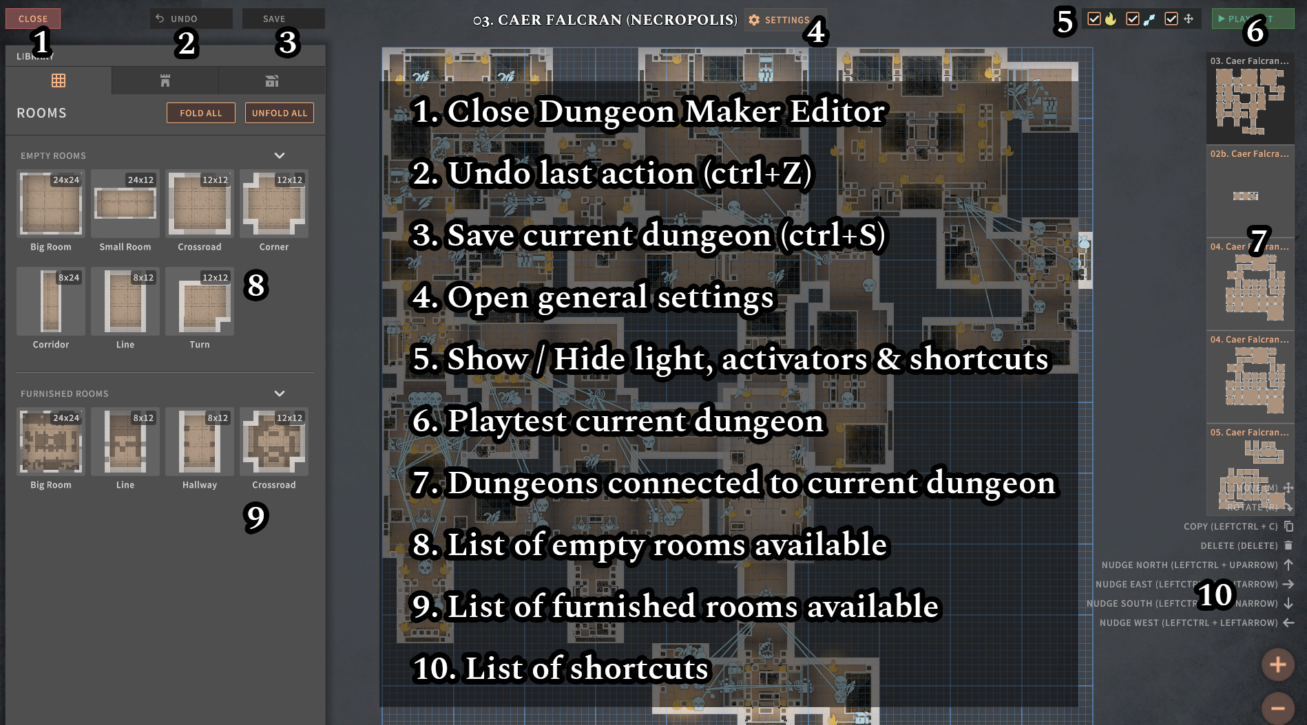 SOLASTA Crown of the Magister Dungeon Maker - User Manual (v1.0.15) - Rooms Menu