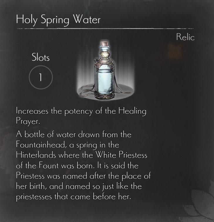 ENDER LILIES All Relics in ENDER LILIES - Holy Spring Water