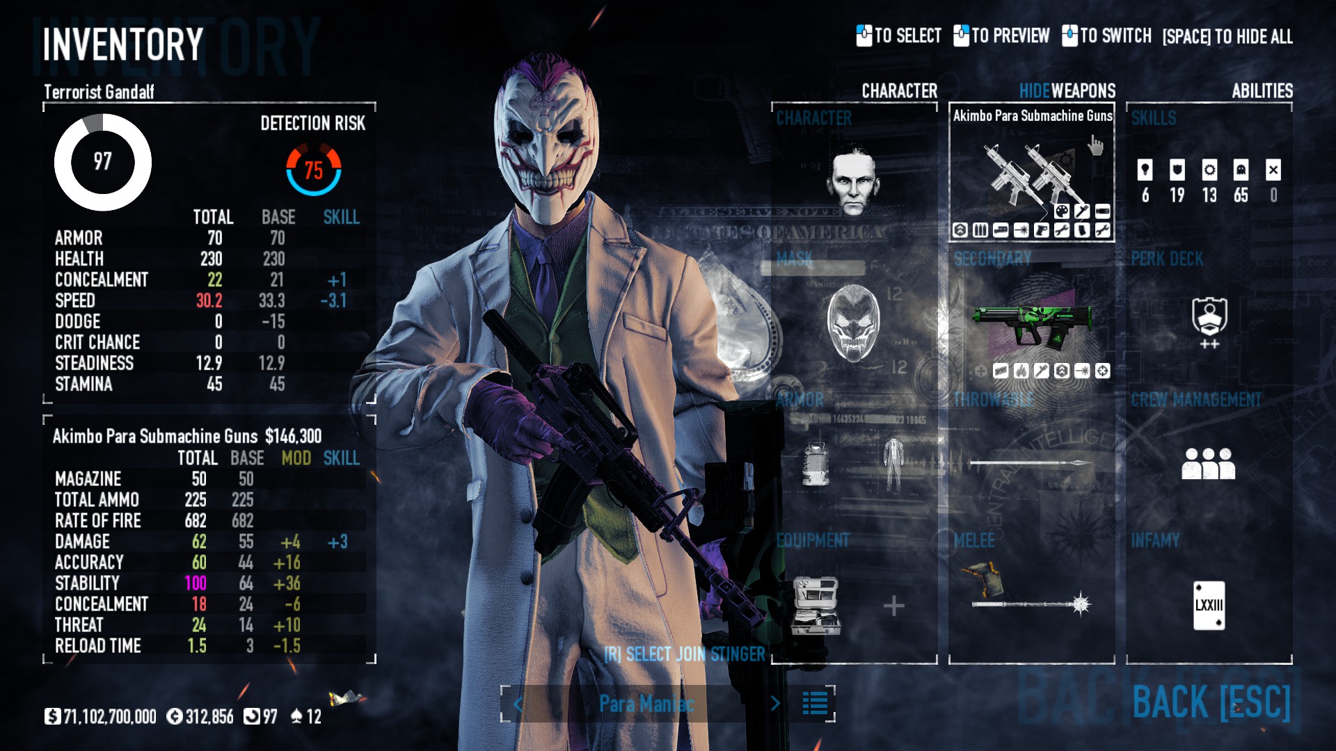 PAYDAY 2 Fun DW Builds for Every Perk Deck 2 - Para Maniac