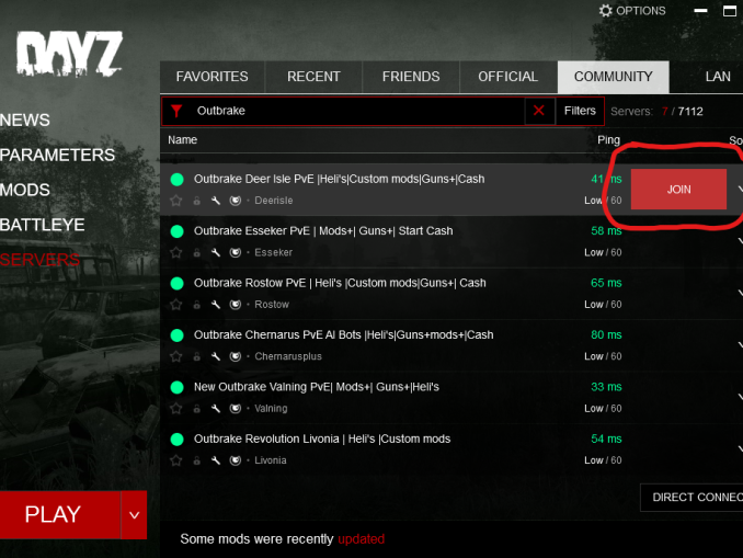 dayz launcher view previous servers