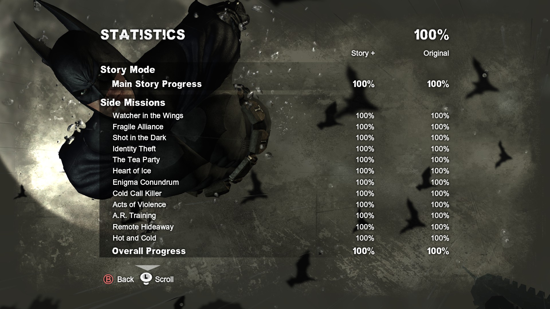 Batman: Arkham City GOTY 100% Achievement SAVE GAME (ARKHAM CITY) - Preview statistics images