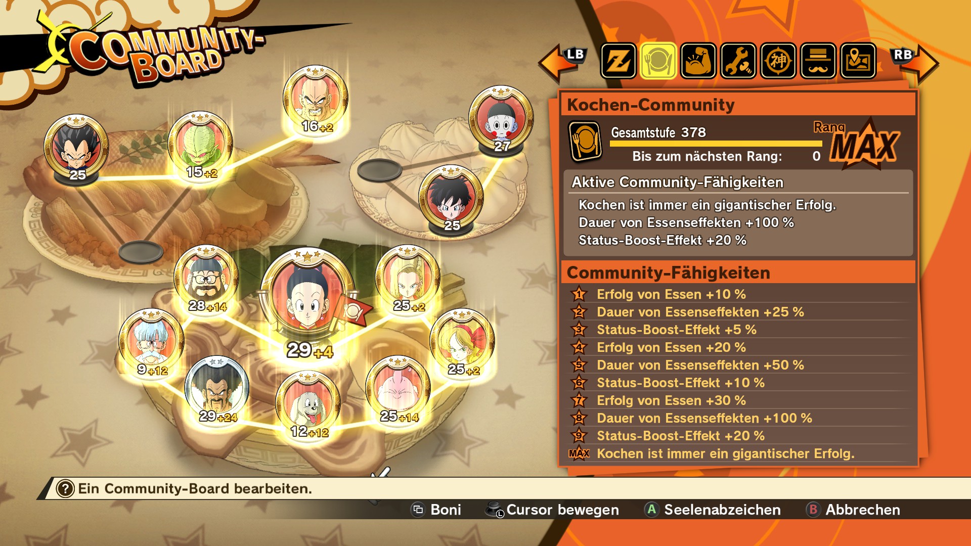 DRAGON BALL Z: KAKAROT Community Boards Information in Game - Cooking Community Board