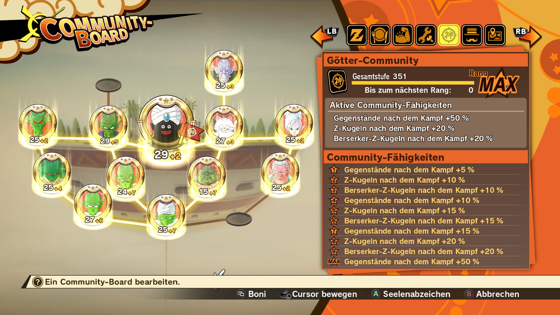 DRAGON BALL Z: KAKAROT Community Boards Information in Game - Gods Community Board