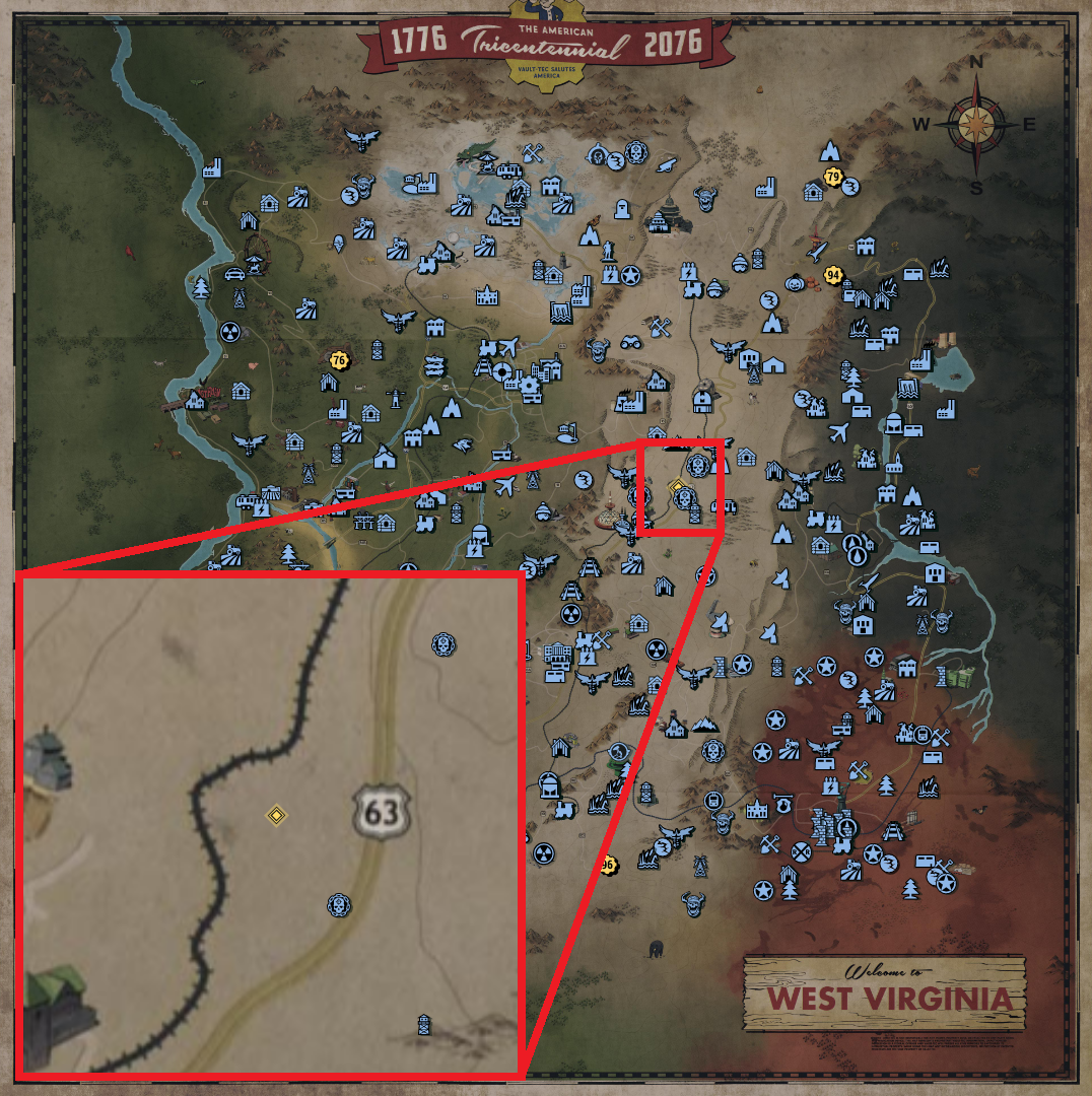 Fallout 76 Treasure Map Locations - Savage Divide 08 - B91331C