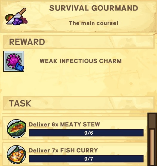 The Survivalists Walkthrough - Quest Rewards + Achievements + Shopkeepers Game Info Tips - Survival Gourmand - 22348CF