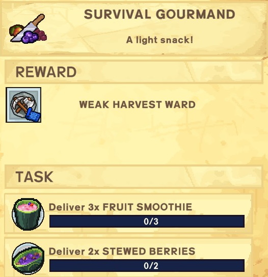 The Survivalists Walkthrough - Quest Rewards + Achievements + Shopkeepers Game Info Tips - Survival Gourmand - 3F5B7E2