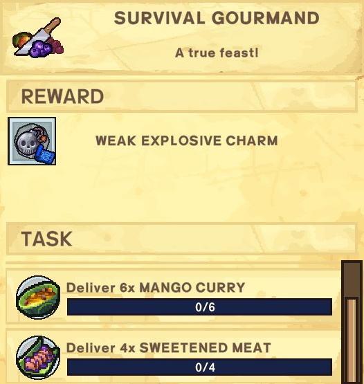 The Survivalists Walkthrough - Quest Rewards + Achievements + Shopkeepers Game Info Tips - Survival Gourmand - A8164F7