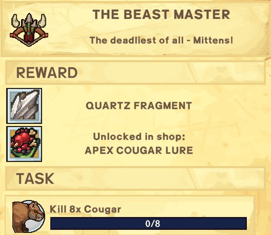 The Survivalists Walkthrough - Quest Rewards + Achievements + Shopkeepers Game Info Tips - The Beastmaster - 2A2AC76