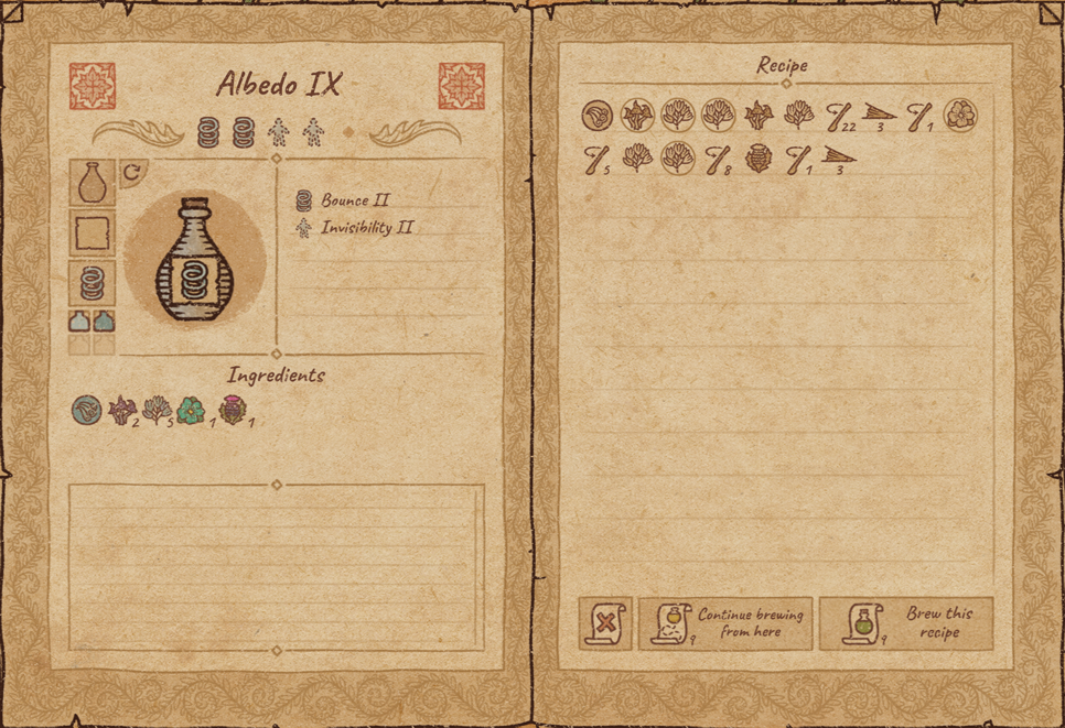 Potion Craft All Recipes for  Alchemy Machine Info - Albedo IX - E43631F