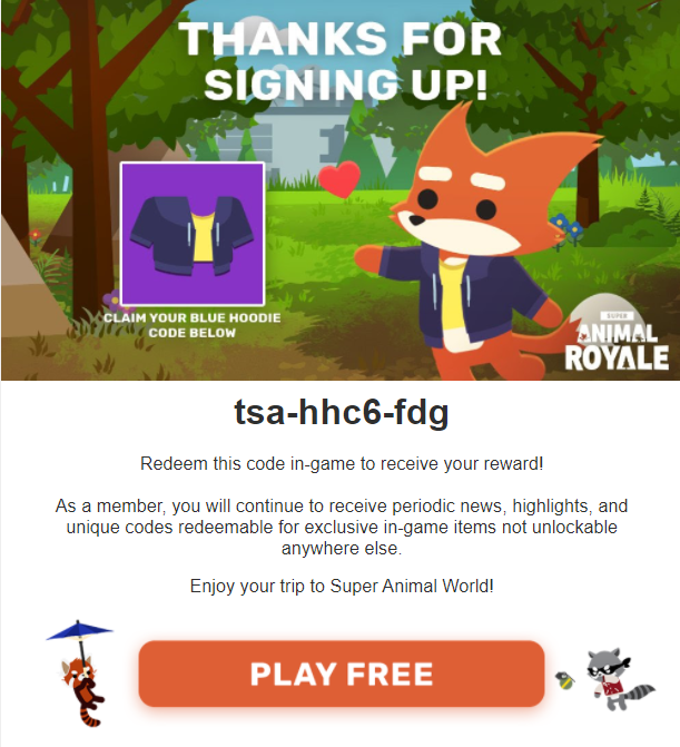 Super Animal Royale How to Get Blue Hoodie + Free Coupon Code - After you fill the form there should be an email that contains the Coupon Code - 214DCF1