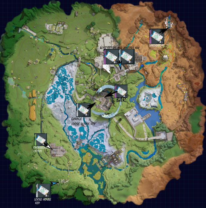 The Cycle Playtest All Keys Location and Uses - Map Guide - Keys on Crescent Falls (Hard Map) - B205060