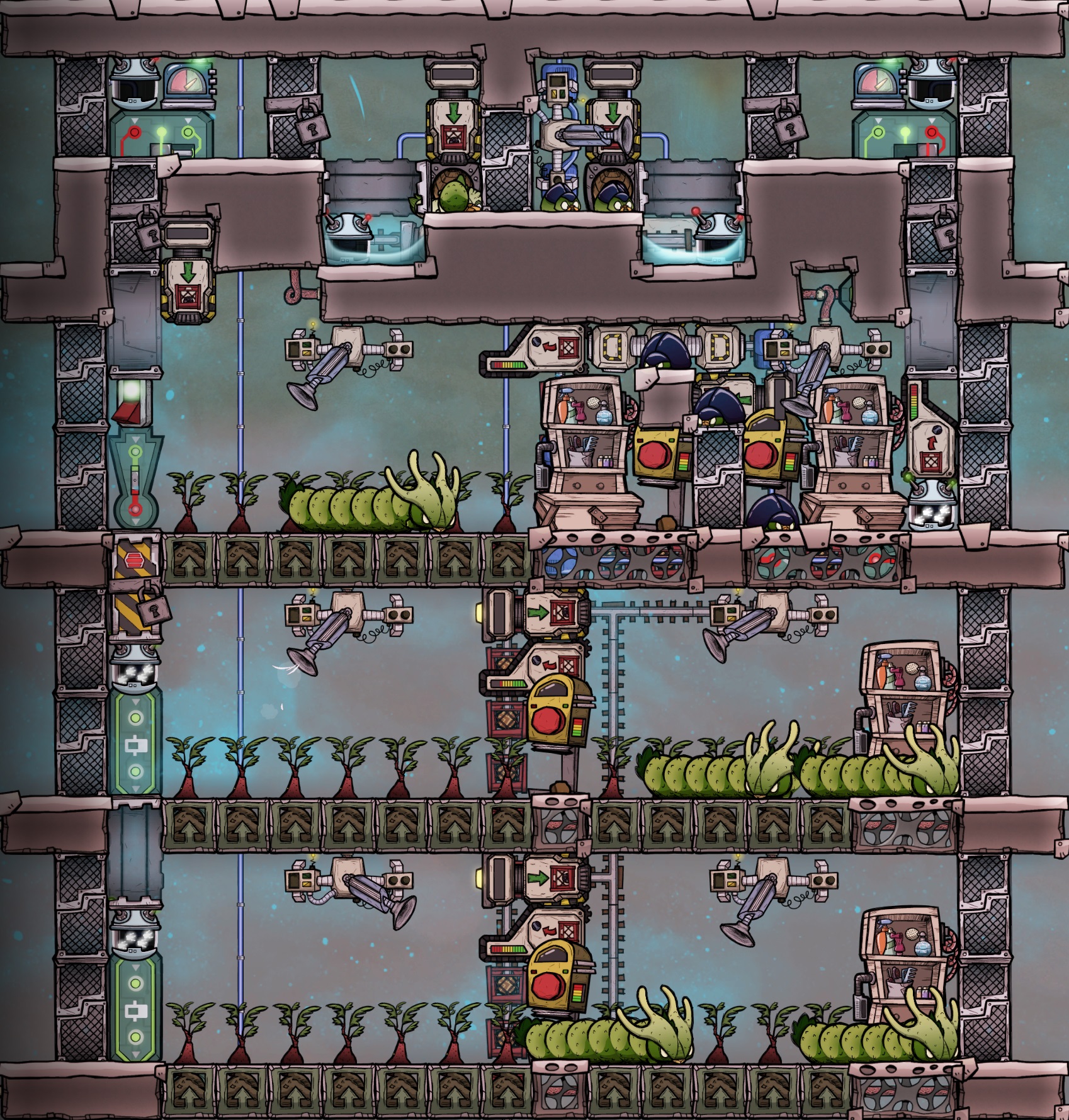 Oxygen Not Included Automated Divergent Ranches - Objectives + Statistics - 4. Bottom Line Up Front - The Design - 0FB1FCD
