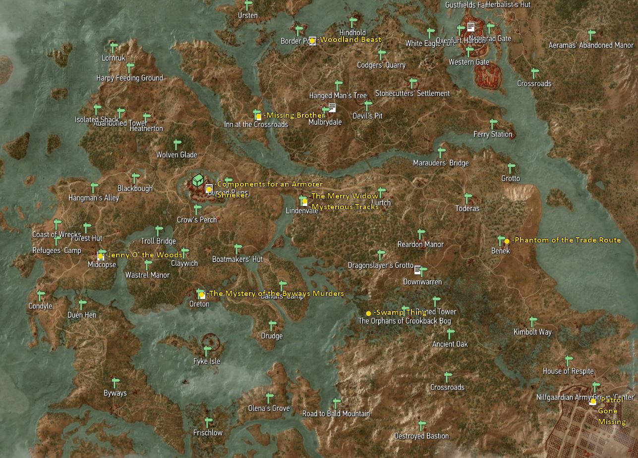 The Witcher 3: Wild Hunt Full Map of Velen Region + Quest Location Tips - Contract Starting Locations - C4B2FCF
