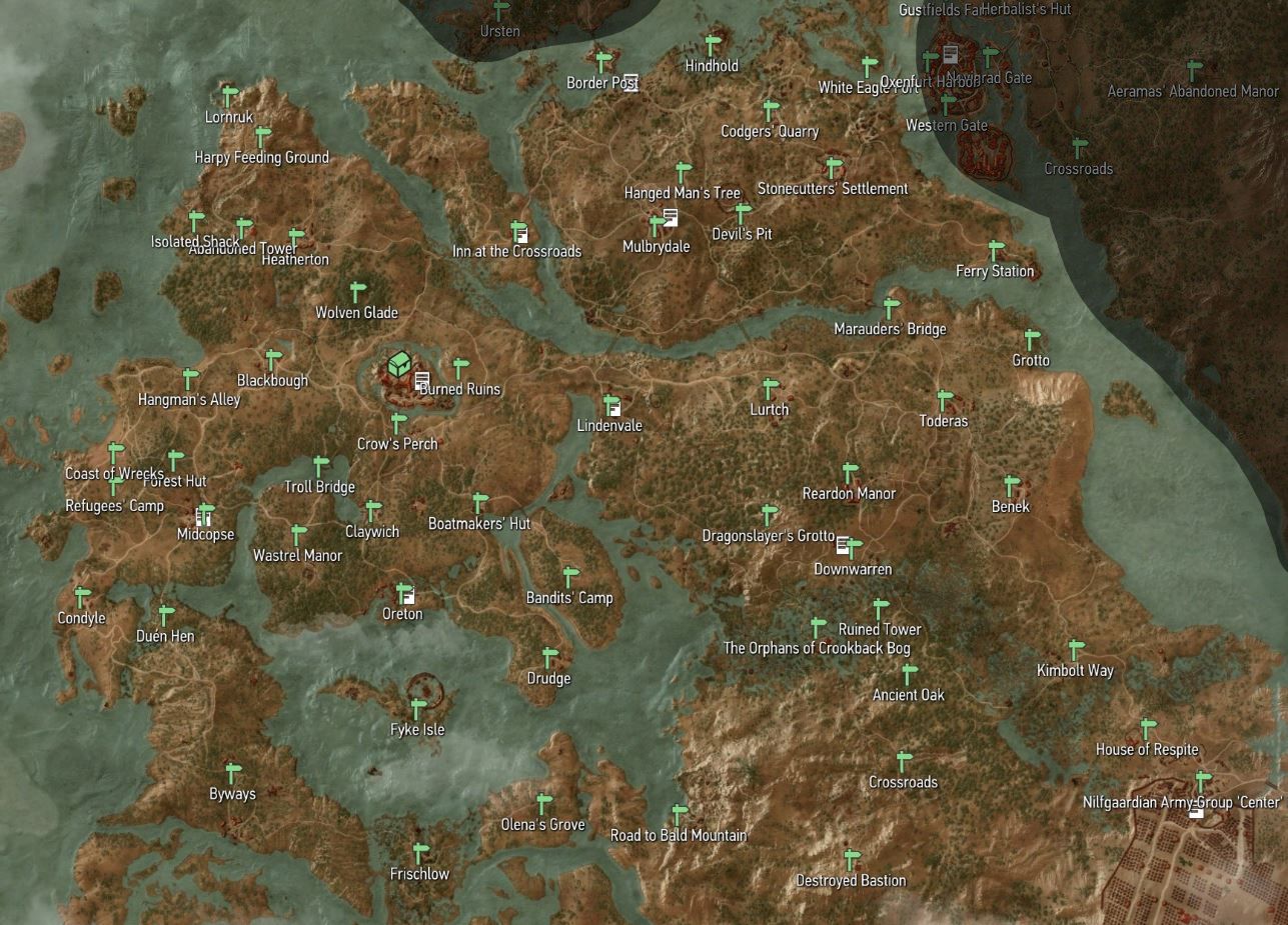 The Witcher 3: Wild Hunt Full Map of Velen Region + Quest Location Tips - Fast Travel Points - 571D6F0