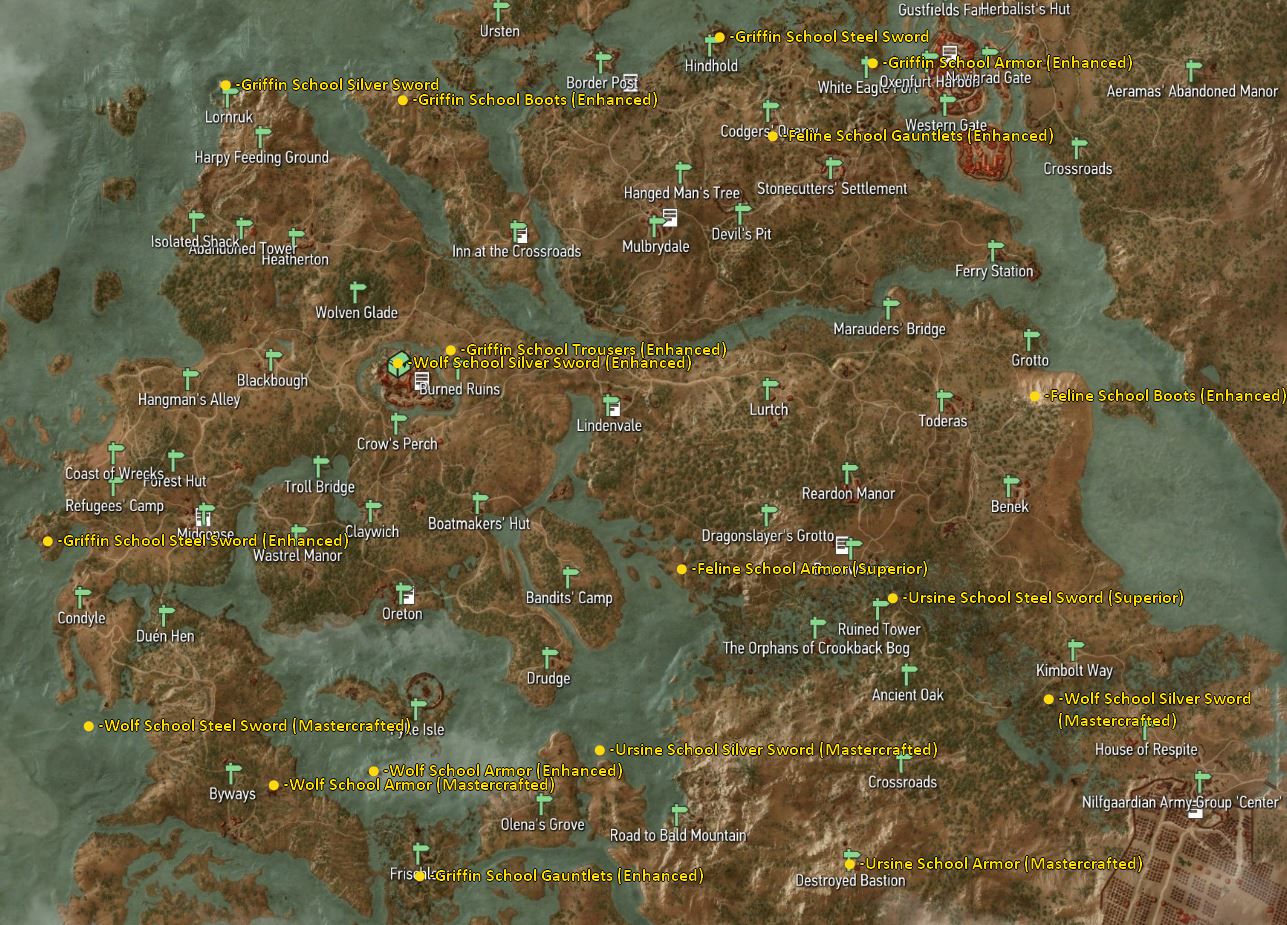 The Witcher 3: Wild Hunt Full Map of Velen Region + Quest Location Tips - Scavenger Hunt Starting Locations - 380564A