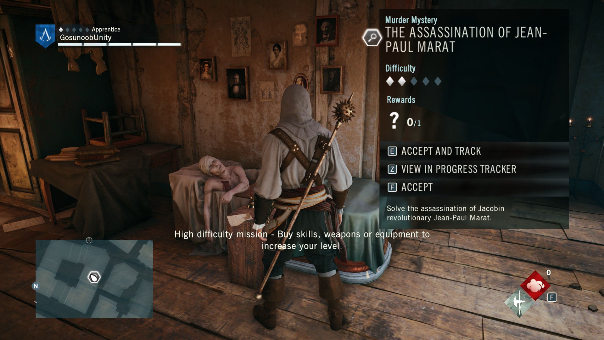 Assassin's Creed Unity Murder Mystery Guide + Location & Solution - The Assassination of Jean-Paul Marat ⧫⧫◊◊◊ - F8296C1