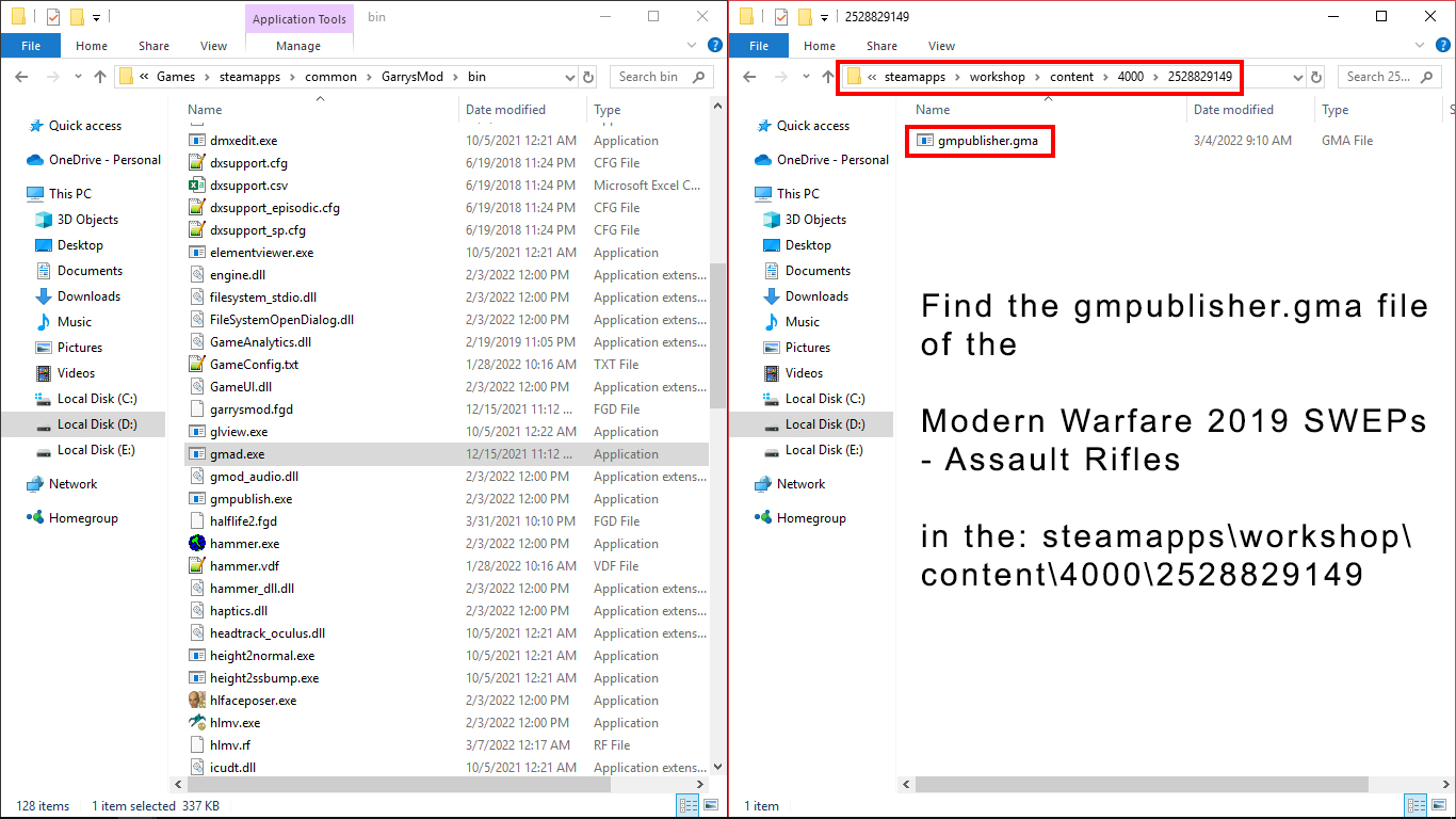 Garry's Mod How To Install A Reskin For MW SWEPs In Legacy Way - Extracting the .gma file of the 