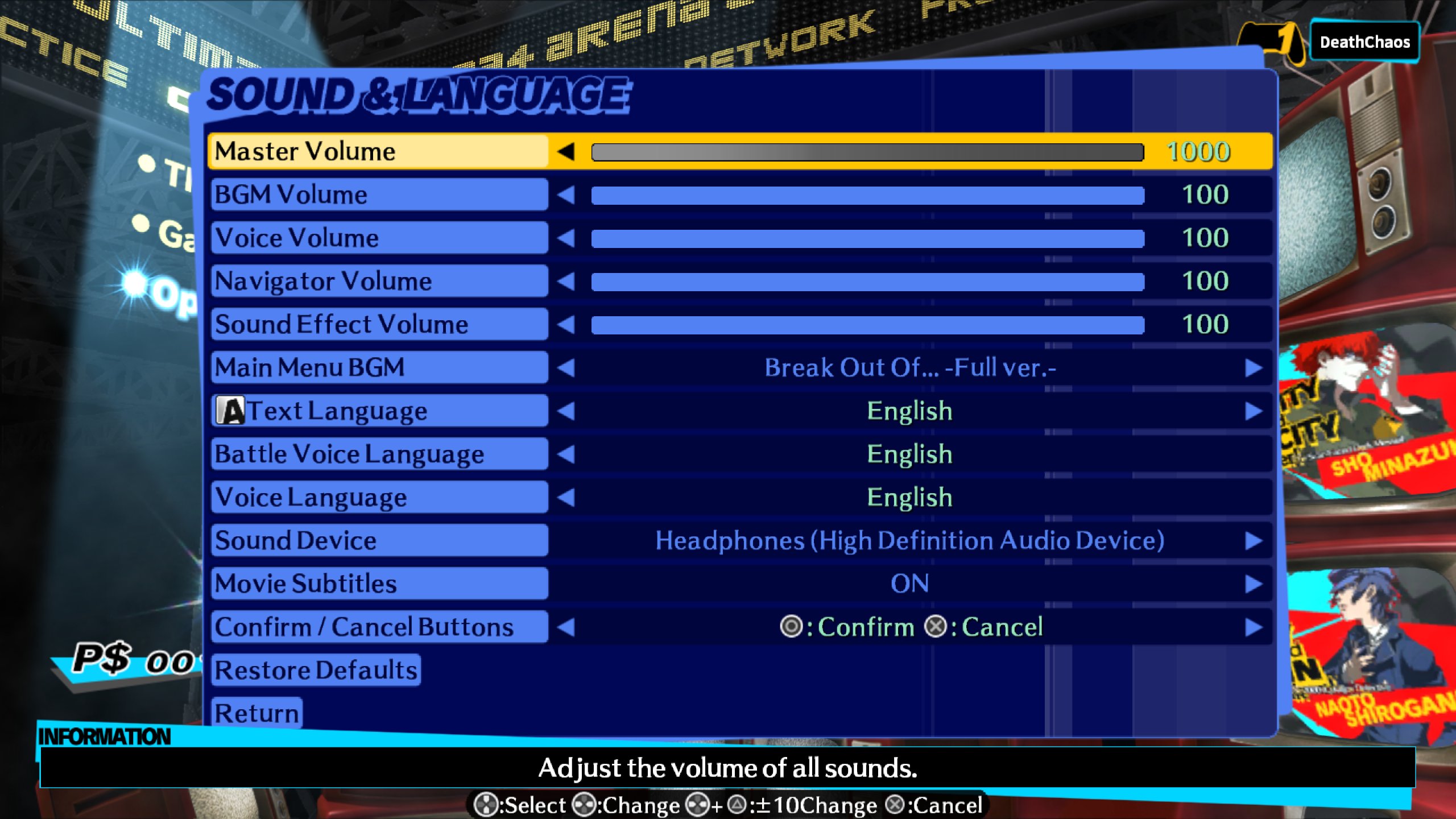 Persona 4 Arena Ultimax How to Fix Low Volume in Game - Editing the Master Volume in your savedata (Yes, seriously) - 96993C2