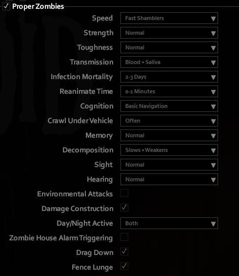 Project Zomboid Zombie Lore Settings from Games-Movies & Show - Project Zomboid (default) - 5E346EA