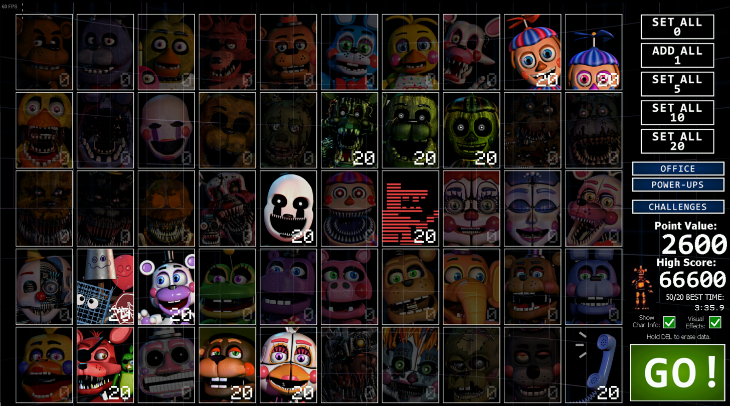 Ultimate Custom Night Tips How to unlock the 2000 Points AFK Mode - Selection of the animatronics - AA3ACCD