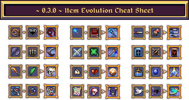 Vampire Survivors Items Evolution/Weapon Cheat Sheet [0.3.0] - Visual guide - CBE1484