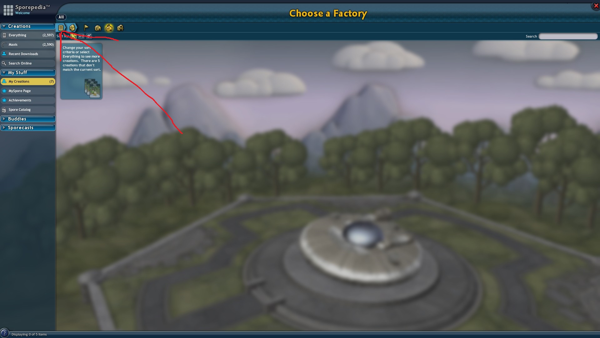 Spore: Galactic Adventures How to Make Objects Looks Like Creature Guide - 4. Click on all in the top left corner - 16E4703