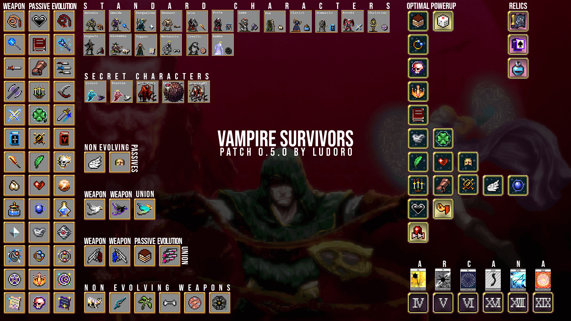 Vampire Survivors Reference Sheet Information - Patch 0.5.0 - Reference Sheet - Patch 0.5.0 - 950A552