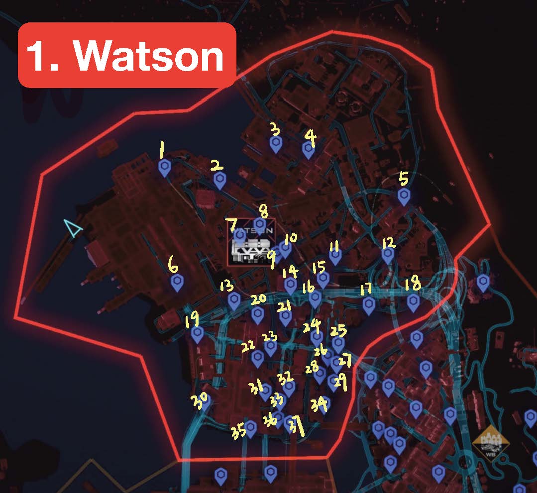 Cyberpunk 2077 Locations and names of 159 fast travel data terms Patch 1.5 - 1. 沃森区/Watson - 9325F69