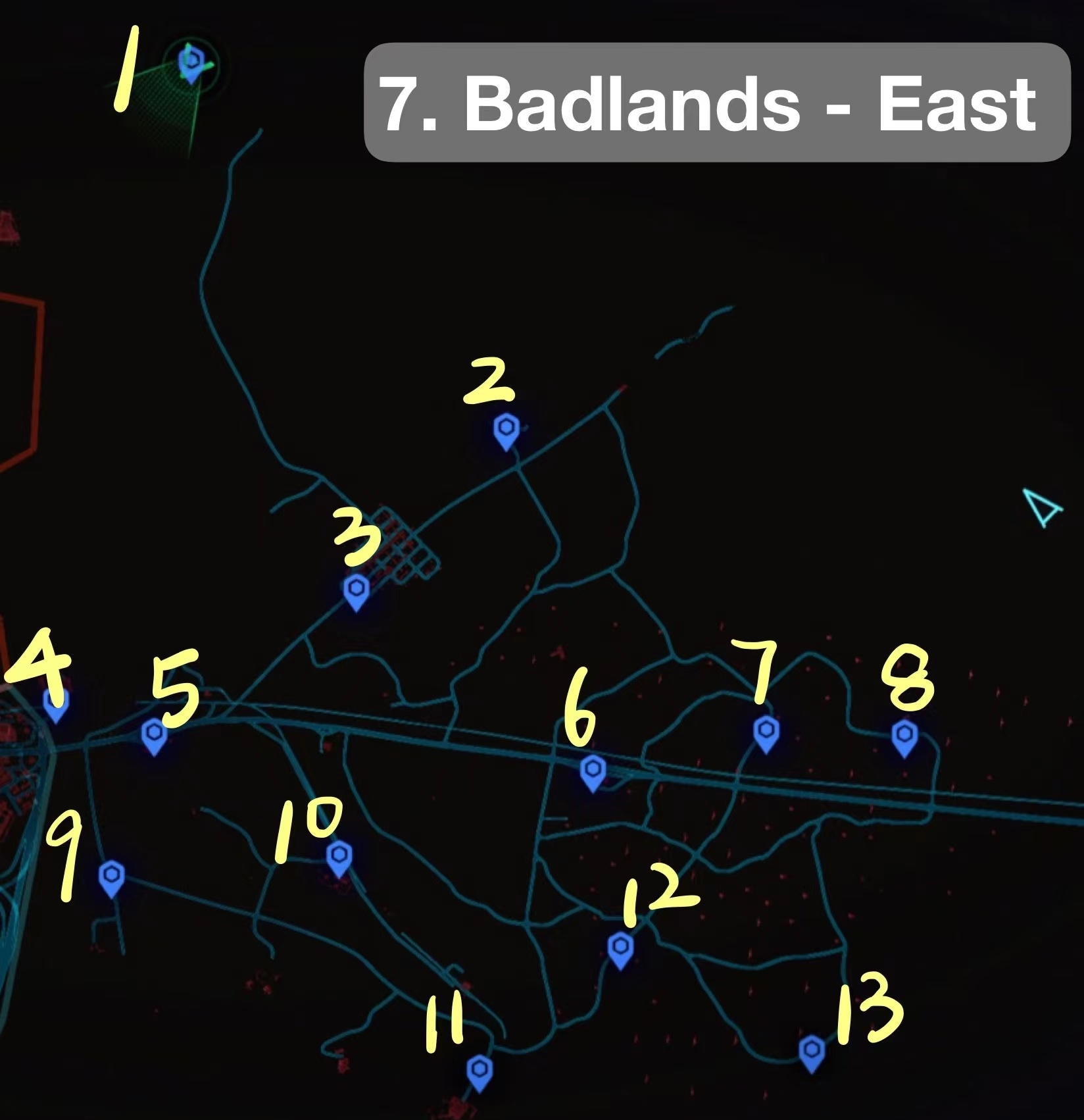 Cyberpunk 2077 Locations and names of 159 fast travel data terms Patch 1.5 - 7. 恶土-东部/East Badlands - 70772F1