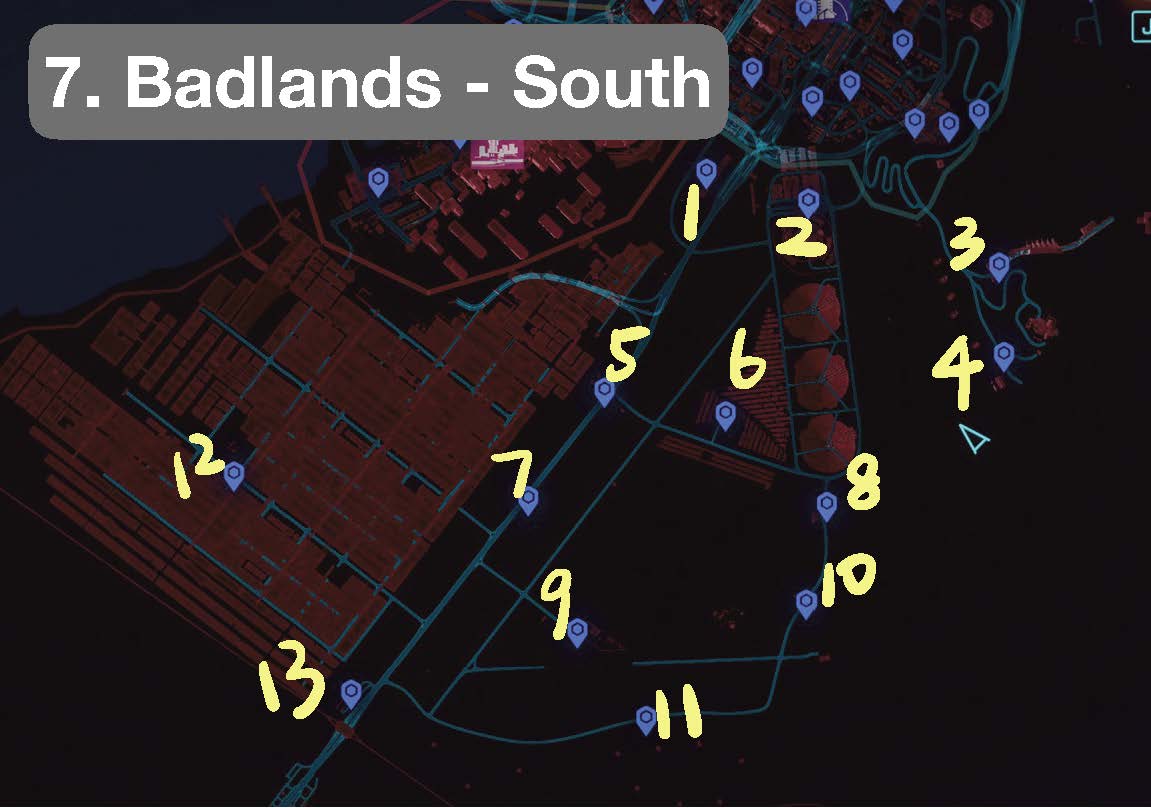 Cyberpunk 2077 Locations and names of 159 fast travel data terms Patch 1.5 - 7. 恶土-南部/South Badlands - 2D238EA