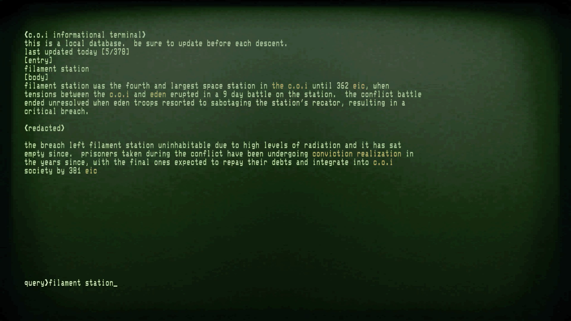 Iron Lung List of All Commands for C.O.I Informational Terminal - Typing 